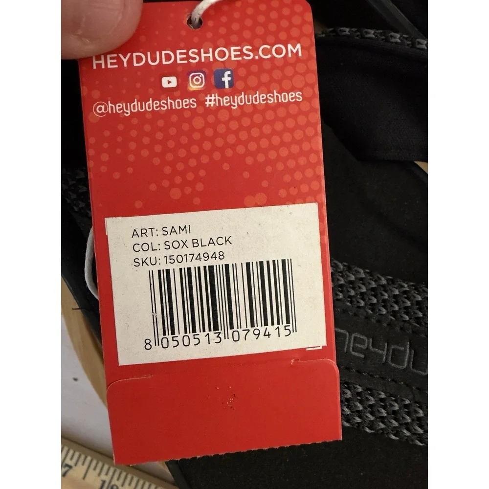 HEY DUDE SAMI Sox Black Men 10 Flip Flop Sandals Black New